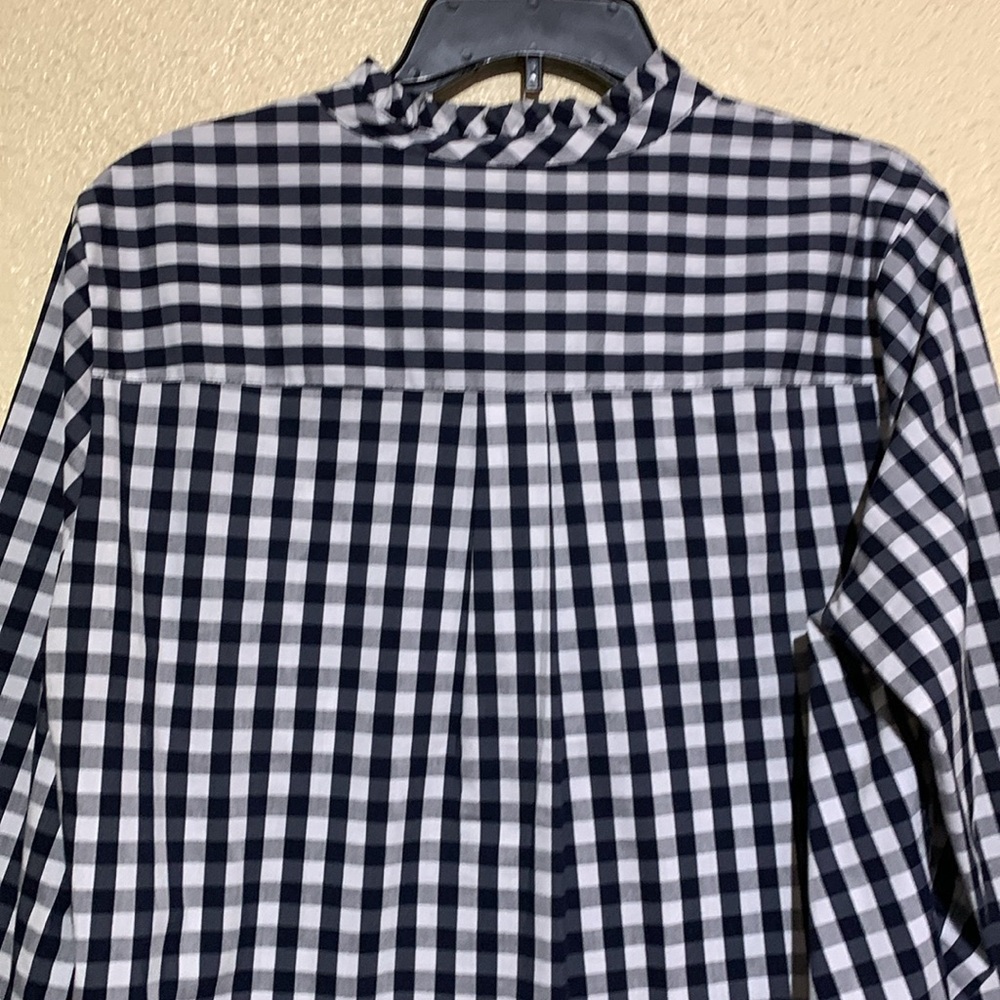 Anne Klein Navy and White Top Gingham Plaid Front Buttons 3/4 Sleeve Cotton - Picture 15 of 16